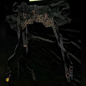 Victoria Secret Black and Gold Lace Garter Belt